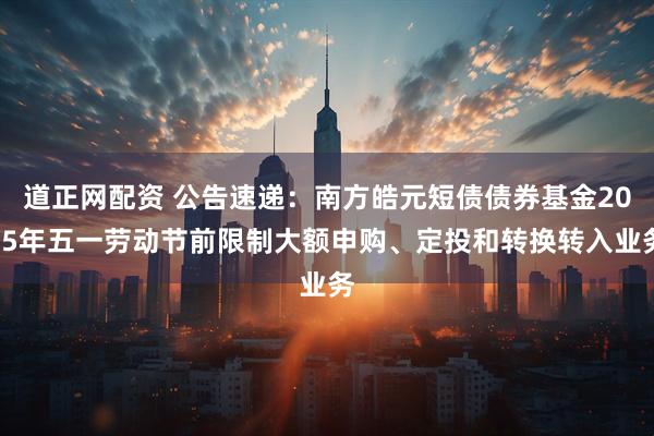 道正网配资 公告速递：南方皓元短债债券基金2025年五一劳动节前限制大额申购、定投和转换转入业务